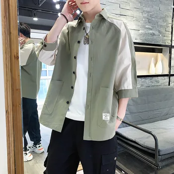 

Vintage Men shirt Safari Style Casual Shirts Long Sleeve Cotton Patchwork 2020 spring New arrive