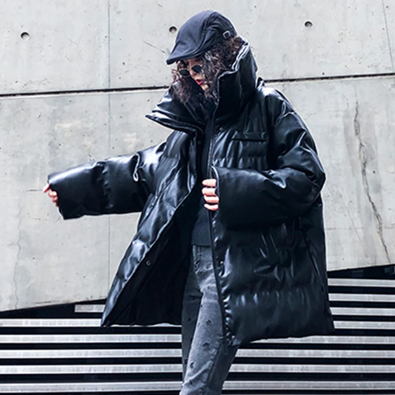 Зимнее женское пальто повседневная Уличная парка стеганая куртка из искусственной кожи однотонное плотное теплое пальто на молнии с длинным рукавом Однотонная верхняя одежда