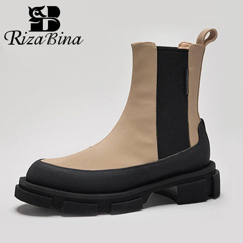 RIZABINA Real Leather Women Boots Fashion Platform Warm High Heel Winter Shoes Woman Office Lady Ankle Boot Footwear Size 35-42 | Обувь