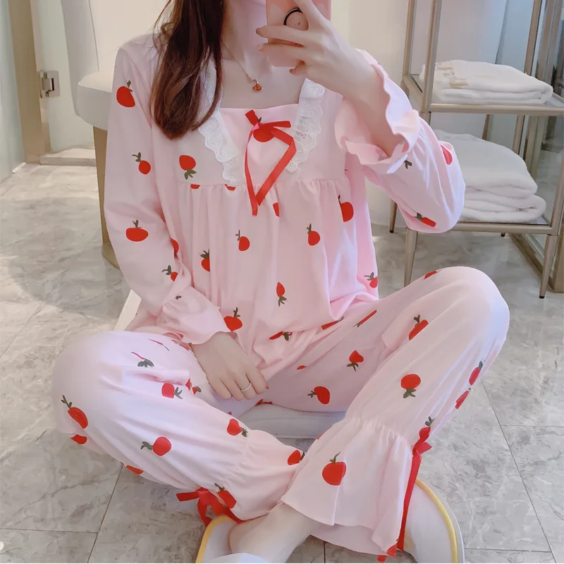 

Pajamas Women's Spring And Autumn Long Sleeve Pure Cotton Students Princess Style-Outer Wear Orange Cute Autumn And Winter Days