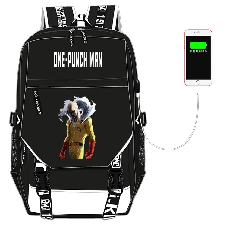 Аниме One Punch Man USB рюкзак, школьная сумка для женщин и мужчин, дорожные сумки для косплея, детей, подростков, студентов, школьные сумки, сумка для книг, подарок
