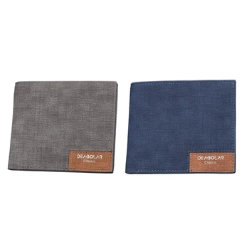 

DEABOLAR 2 Pcs Brand Wallet Purses Slim Men'S Retro Wallets Men Thin Wallets,Blue & Gray