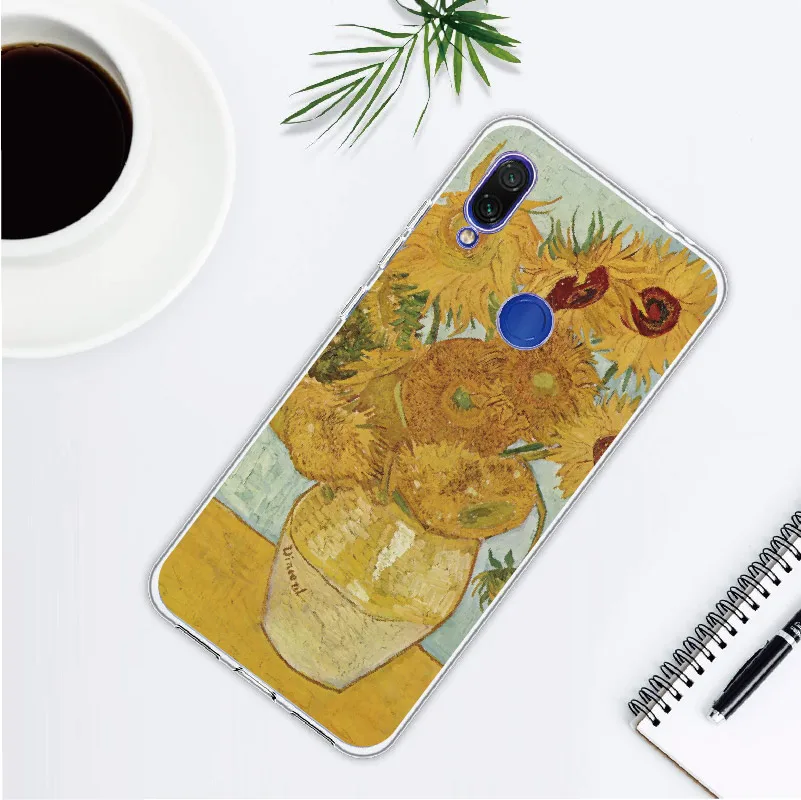 Ван Гог Звездная ночь подсолнухи для Xiaomi mi Red mi Note 5, 6, 7, 8, 9, lite Pro Plus мягкий TPU Crystal тонкий защитный прозрачный чехол