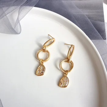 

S925 needle Fashion Statement Earrings Matte Golden Round Circle Resin Shell Geometric Drop Earrings For Women Modern Jewelry