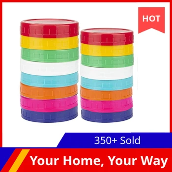 

16 Pack Colored Plastic Mason Jar Lids -8 Wide Mouth & 8 Regular Mouth Ball Mason Lids,Anti-Slip Food Storage Caps