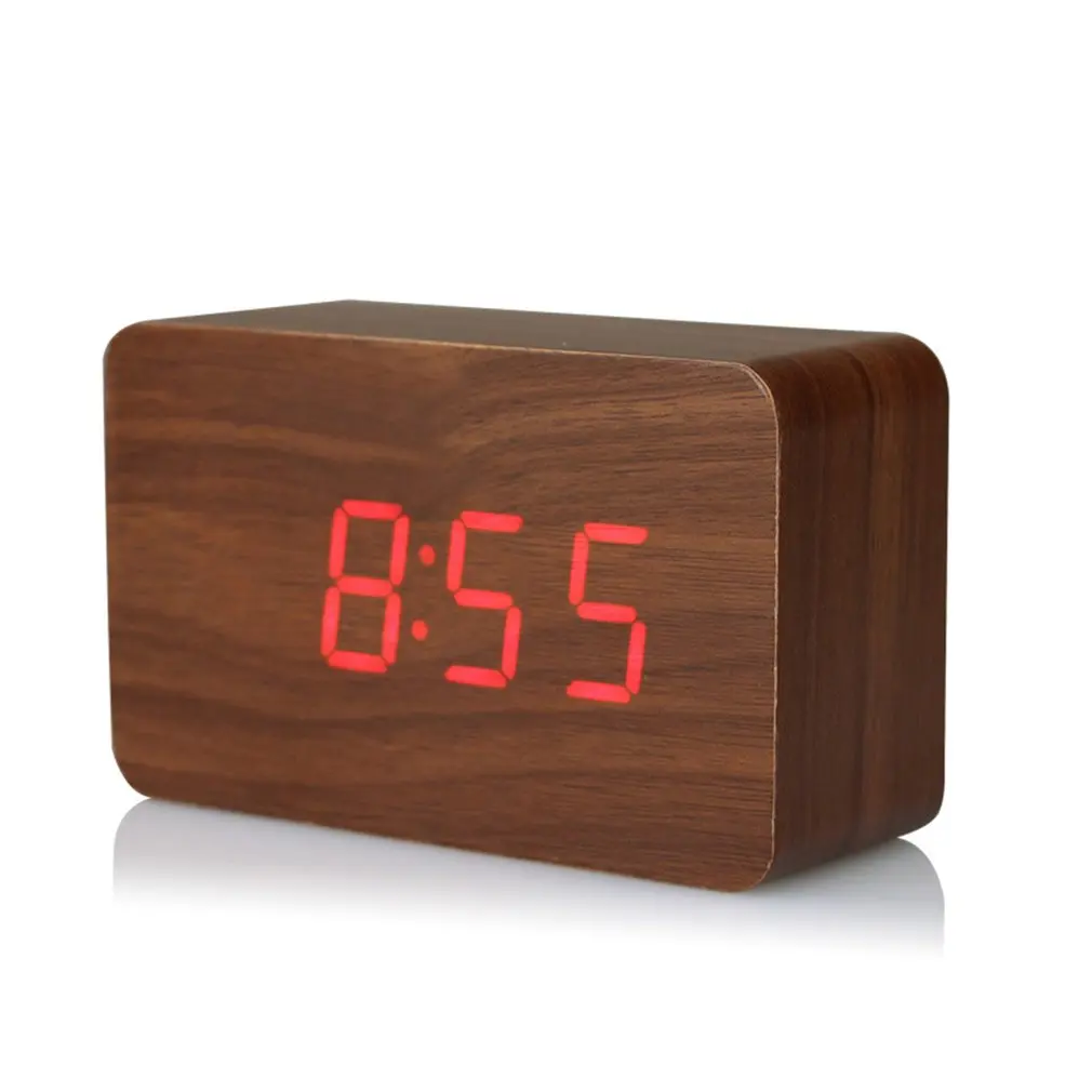 red wood red Квадратный деревянный светодиодный дисплей Цифровой Электронный Будильник Подсветка контроль температуры Время Календарь Голосовое управление - Цвет: red wood red