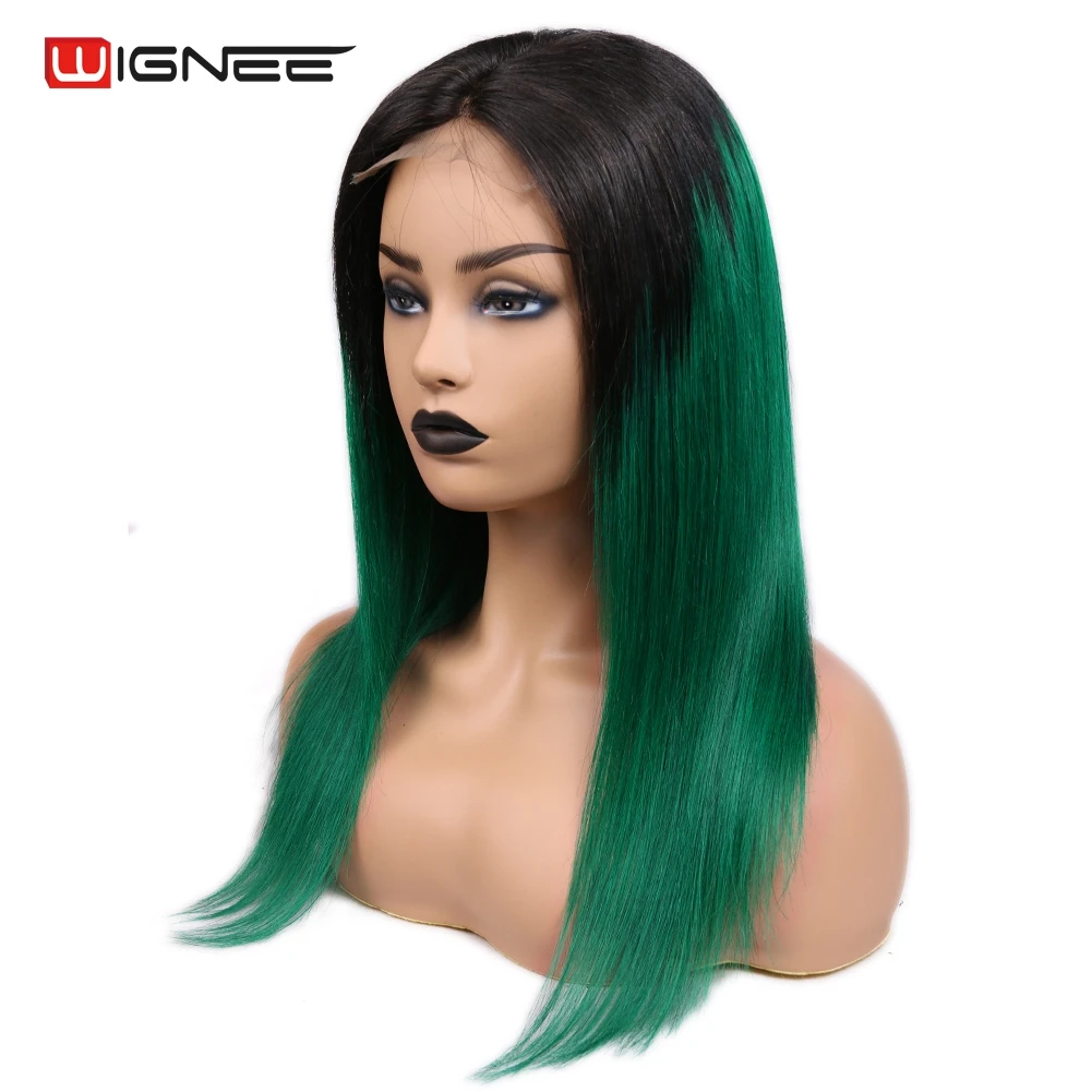 Wignee 4*4 Lace Closure Ombre Green Straight Hair Human Wigs With Baby Hair For Women PrePlucked Natural Hairline Lace Human Wig