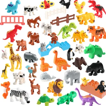 

Zoo Animals Figures Building Blocks Original Big Particles Bricks Deer Panda Elephant Penguin Accessory Toys For Children Gift