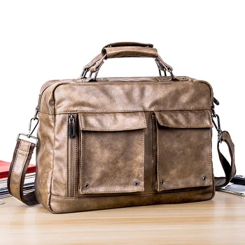 

High quality PU Leather men's bag Briefcase laptop bag Suitcase Messenger Shoulder Tote Back Handbag Big pocket portfolio