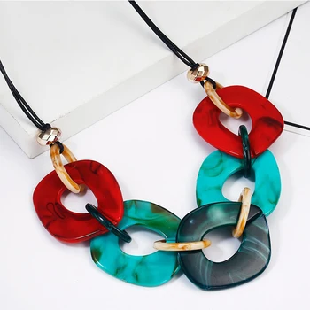 

New Arrival Women's Colorful Acrylic Big Necklace Geometric Necklaces & Pendants Boho Statement Choker Necklace Fashioh Jewelry