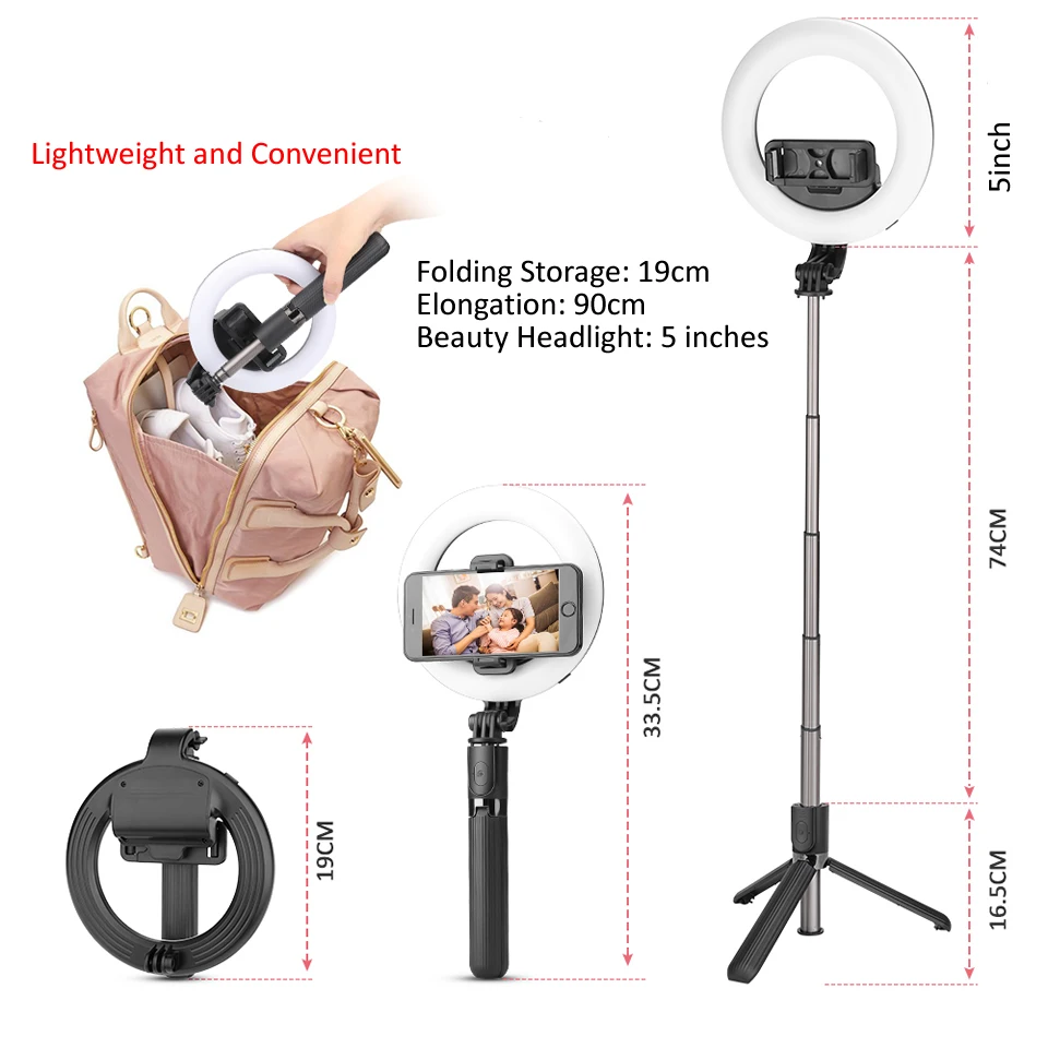 

Monopod Camera Tripod Extendable Selfie Ring Light Tourism Selfie-Stick Bluetooth Remote Handheld Mini Wireless LED Fill Lights
