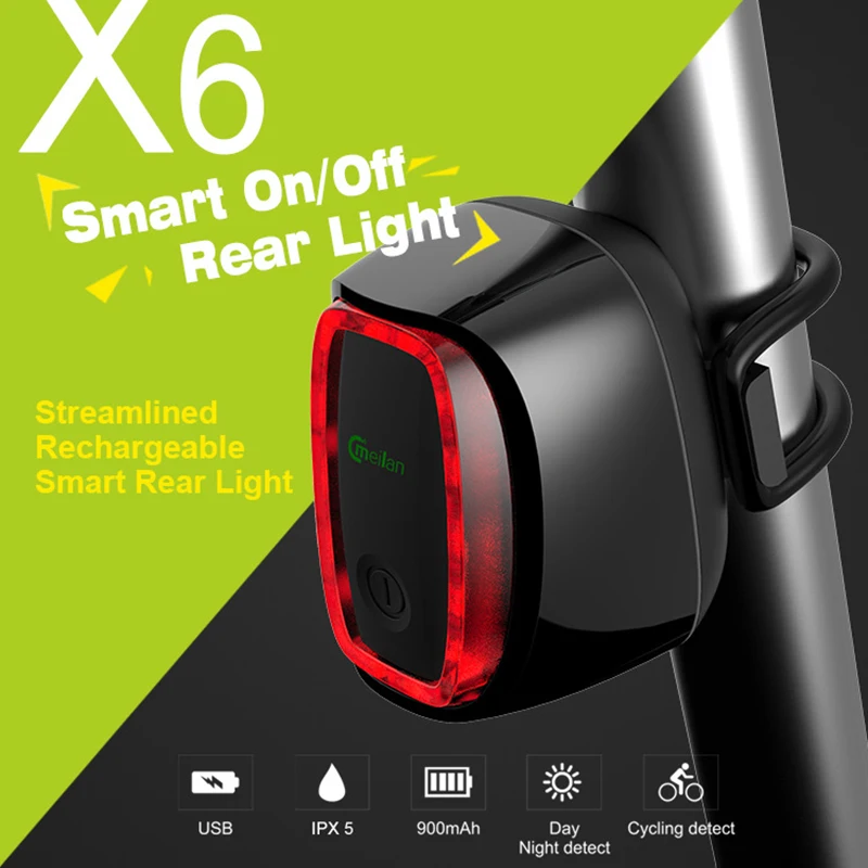 NEW Meilan X6 Bike Light Wireless Rear Laser Lights USB Rechargeable Smart Tail Lamp MTB Cycling Safety Warning Led