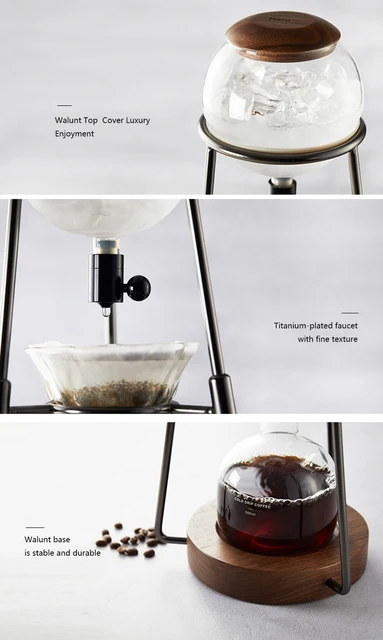 Ice Drip Coffee Maker, Commercial Pine Wood + Handmade Glass Cold Brew Coffee Household Ice Drip Coffee Pot Lomana