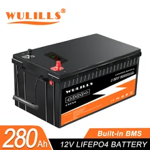 LiFePO4-batería recargable de fosfato de hierro y litio, pila de litio de 12V y 280Ah, con BMS integrado, para Motor Solar RV, barco, libre de impuestos, novedad