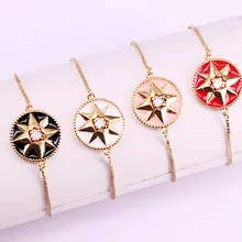 12 шт. разноцветная Подвеска из эмали, круглые, с цирконом цепочка из цельного золота, ювелирный браслет для женщин, подарок для девочек