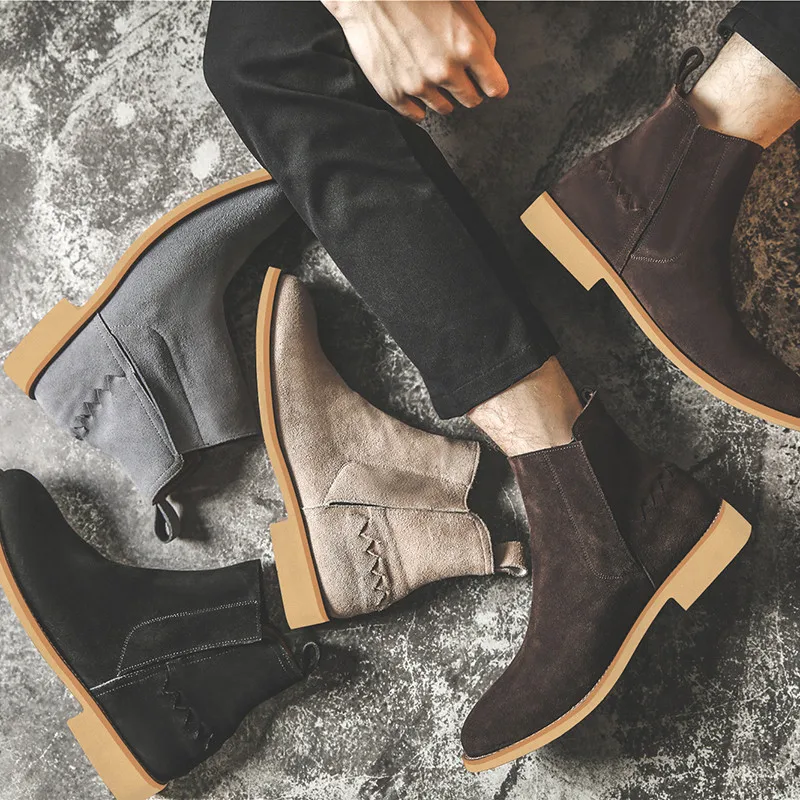 

Yomior New Spring Winter British Style Men Causal Shoes Fashion Cow Leather Ankle Boots Dress Wedding Work Tooling Chelsea Boots