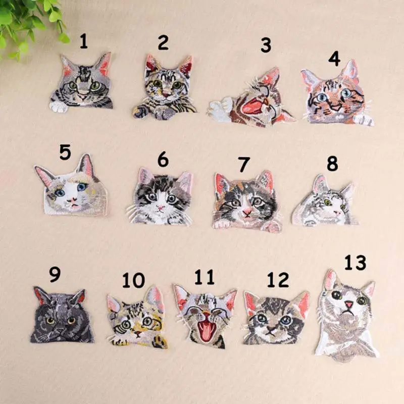 Cute Cat Iron On Patches for Clothing Animal of The Breach Embroidery Applique DIY Hat Coat Dress Pants Decoration Cloth Sticker