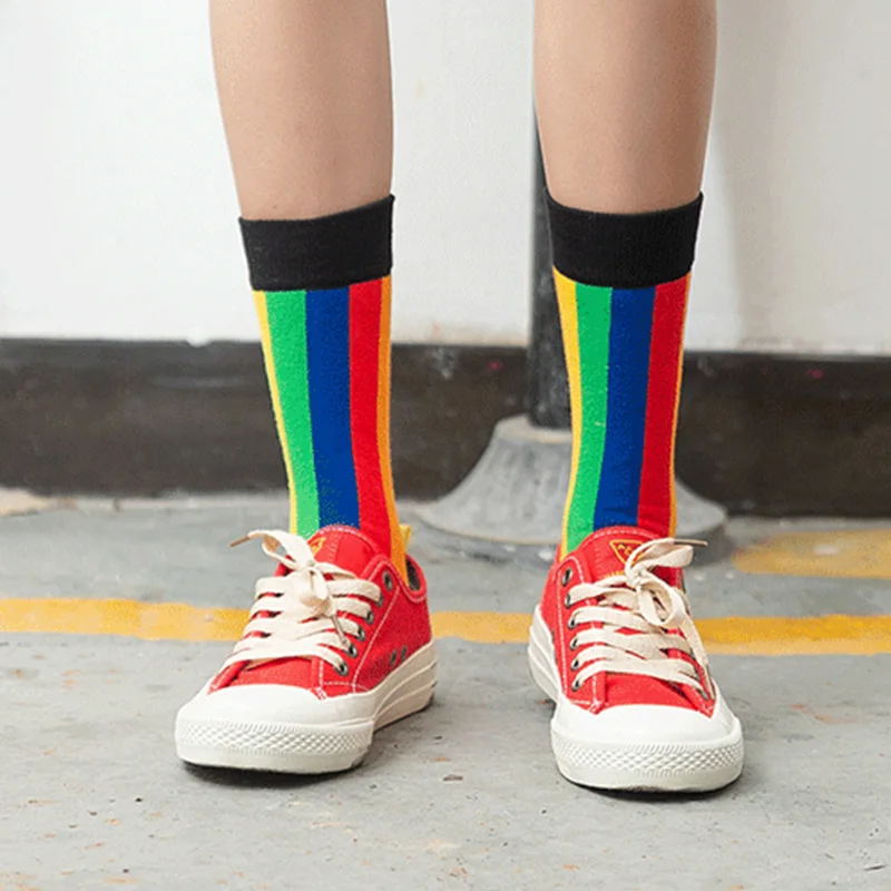 Теплые милые радужные носки, женские хлопковые носки в полоску с принтом, женские забавные мягкие носки в стиле Харадзюку, осенне-зимние носки, Calcetines