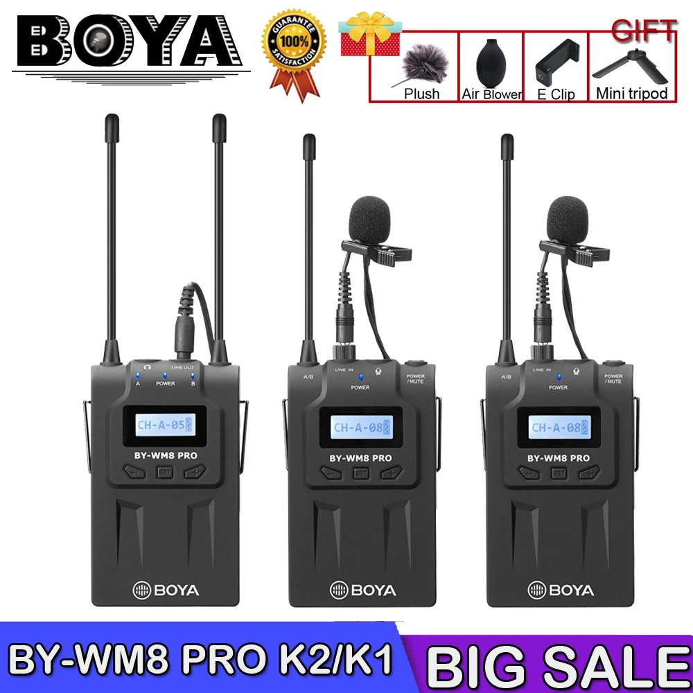 BOYA BY-WM8 Pro K1/K2 Mic беспроводные ПЕТЛИЧНЫЕ микрофонные системы для видео интервью трансляции Canon Nikon DSLR камера видеокамера