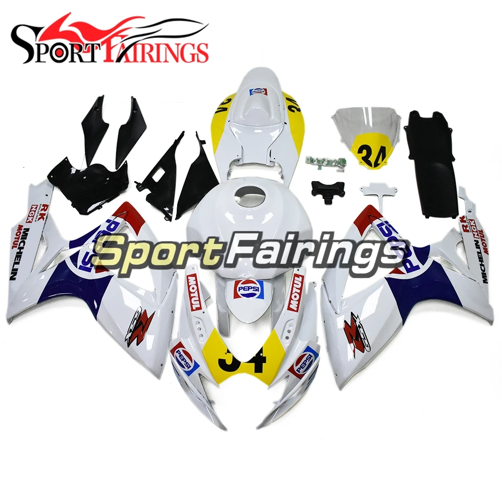 Полный комплект обтекателя Для Suzuki GSXR600 06 07 GSXR750 K6 2006 2007 Инъекции обтекатель мотоцикла Пепси белого и синего цвета желтый кузов
