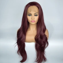 Длинные темно-красные коричневые натуральные волнистые косплей& Drag queen макияж термостойкие волокна волос Синтетические Кружева передние парики для женщин