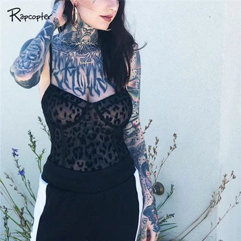 

Rapcopter Women Casual Leopard Bodysuits Streetwear Skinny Black Sling Sexy Body Jumpsuits Fashion 2019 Summer Popular Bodysuit