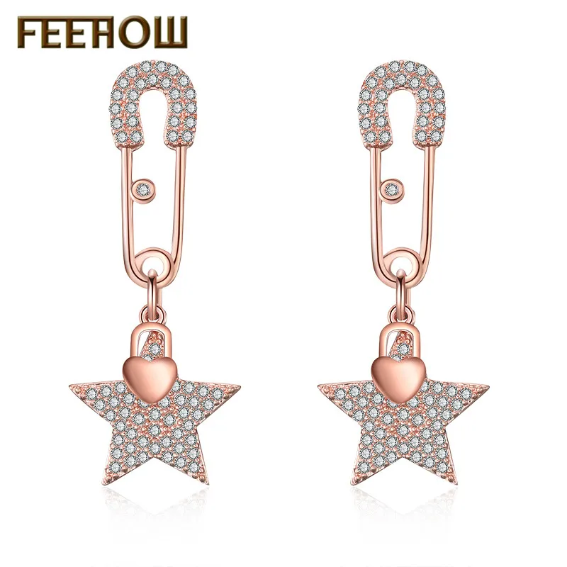FEEHOW повседневные висячие серьги в форме звезды с кубическим цирконием AAA для