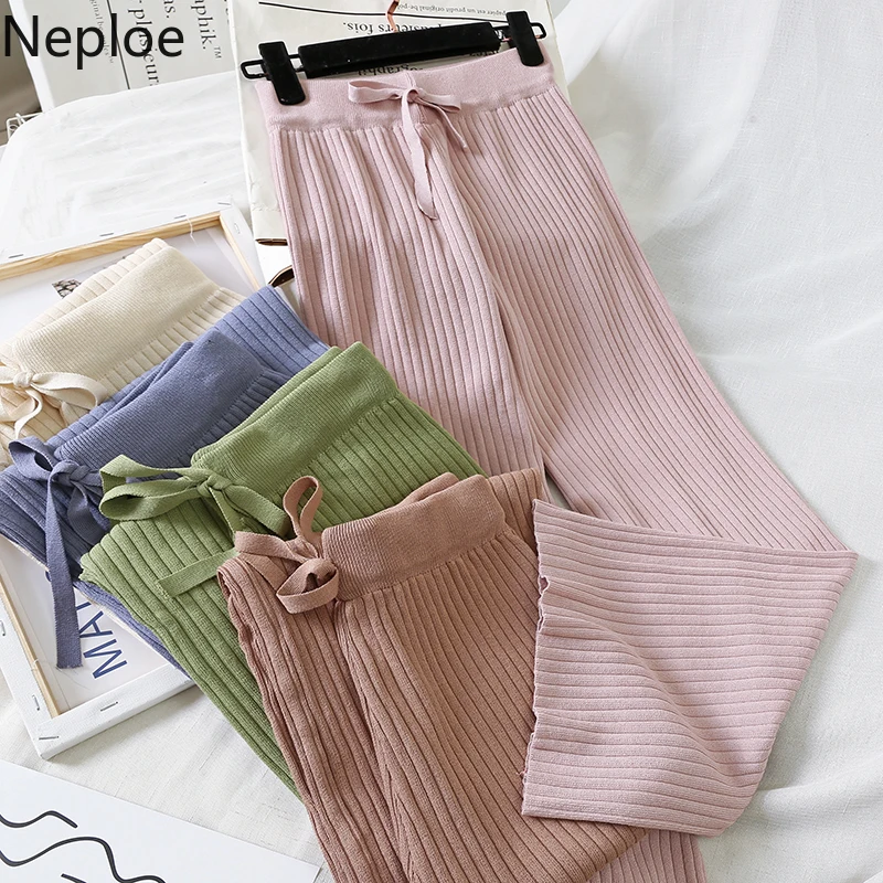 

Neploe Korean Wide Lege Pants Trousers Women High Waist Straight Knitted Pants Female Loose Trousers Solid Elegant Pantalon