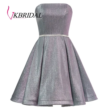 

Vkbridal Sparkly Short Graduation Dresses 2020 New Arrival A-line Mini Length Homecoming Party Gowns with Silver Crystal Belt