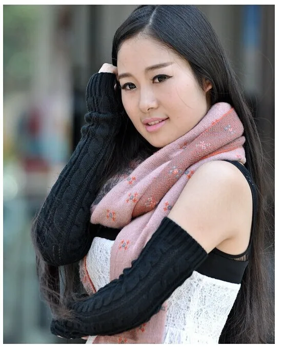 Yarn Long Arm To Cover Women's Korean-style Long Gloves Long Half Finger Linen Flower Color Gloves Cuff Fingerless Arm To Cover
