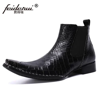 

Plus Size Italian Man Handmade Chelsea Rock Punk Shoes Genuine Leather Metal Pointed Toe Heels Men's Riding Ankle Boots SL894