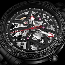 Difanni Reloj de pulsera deportivo para hombre, cronógrafo automático con tallado hueco, correa de acero inoxidable, mecánico, resistente al agua