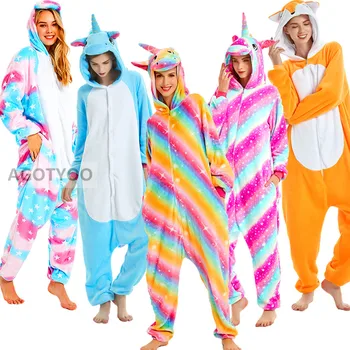 

2020 Unicorn Pajamas Sets Women Flannel Animal Pajamas Winter Unicornio Nightie Pyjamas Sleepwear Autumn Spring Homewear Pijamas