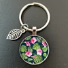 New Green Tropical Leaves Glass Pendent Keychain Tropical Green Plant Leaf Glass Cabochon Key Rings ► Photo 2/6