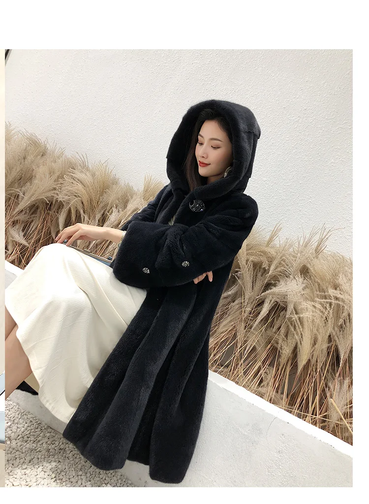 Real mink coat new winter style women length above the knee cap big skirt hem top fur