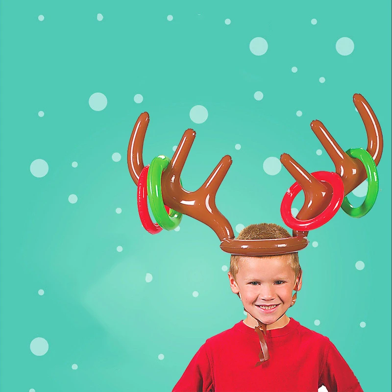 1 Set PVC Inflatable Antler Headband Toy Christmas Head Ring Throwing Circle Toy Children Party Outdoor Funny Playing Gift T0781