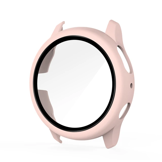 Case for Samsung Galaxy Watch Active 2 44mm 40mm Full Coverage Bumper Case with Tempered Glass Protective Cover Screen Protector Pink