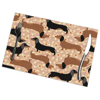

Set of 6 Seamless Dachshunds On Floral Placemats for Dining Table Place Mat in Kitchen Accessories Cup Wine Mat