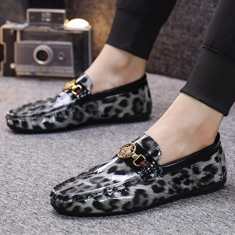 

Korean-style Trendy Shoes MEN'S Thin Shoes Casual Leather Shoes Leopord Pattern Trend Moccosins Men's Lazy Shoe Men Driving Shoe