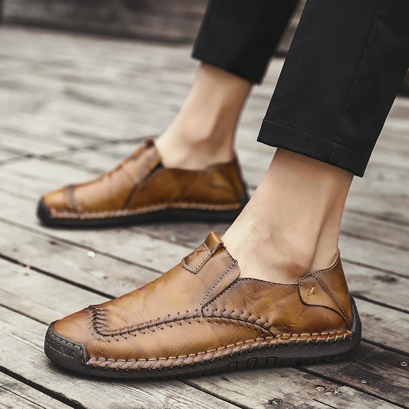 

Leisure Soft Casual Loafers Shoes for Men handmade sewing Concise Classics Flat Slip On Shoes Fashion Retro Shoes big size 48