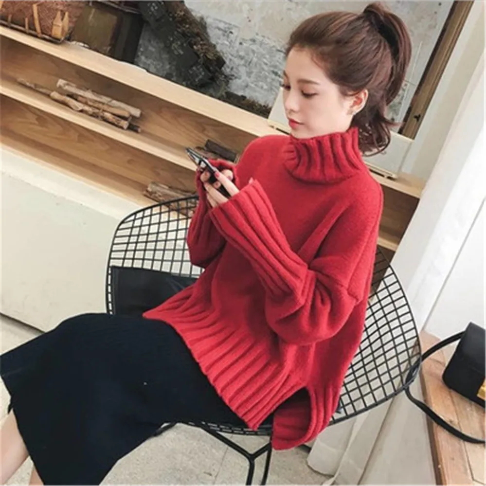 Jersey Rojo Jerseys Gruesos Lana Mujer Suéter De Cuello Alto