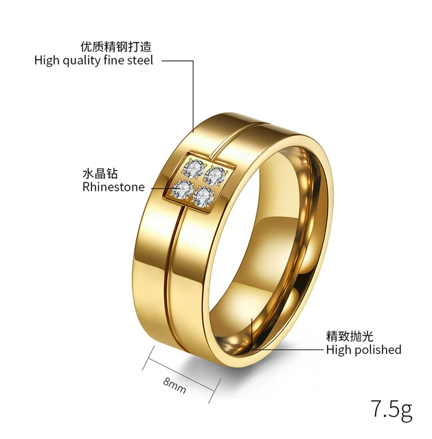 Gold Wedding Rings, Cz Stainless Steel Couple Ring