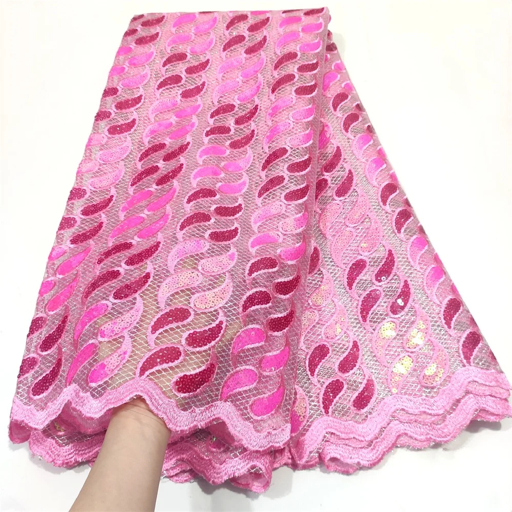 

2021 Sequence Lace Fabric African Nigerian Net Lace with Sequins French Tulle Mesh Lace for Women Sequin Fabric Lace Material