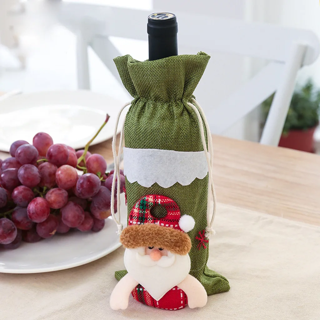 Christmas Wine Bag Machine Embroidered Wine Bottle Set Table Decoration Regalos Navidad Wine Bottle Cover Christmas Gift Bags