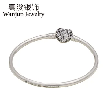 

Wanjun Jewelry 100%925 Sterling Charm Bracelets Heart Full of Crystals Chain Tag Women's Luxury Exquisite DIY Bangles