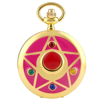

Golden Pink Sailor Moon Theme Quartz Pocket Watch Japanese Anime Sailor Moon Necklace Chain Pendant Clock Hours Women Girl Gifts