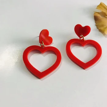 

DM Big Heart Pendant Earrings Fashion Harajuku Pretty Girl Gift Red Korean Acrylic Oorbellen Friendship Birthday Gift