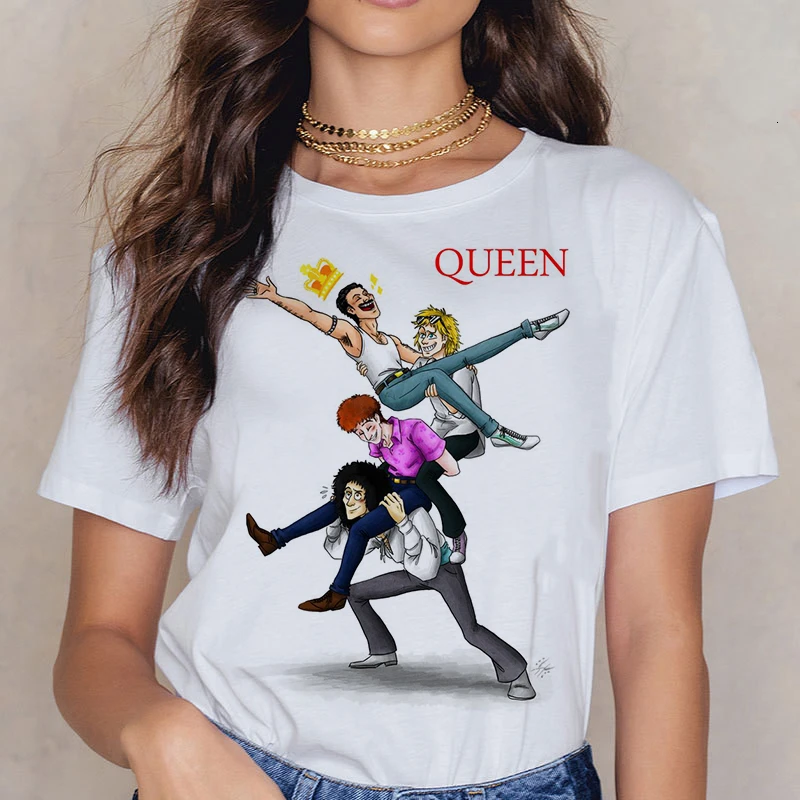 Женская Винтажная Футболка Freddie Mercury Queen Band футболка в стиле Харадзюку с принтом