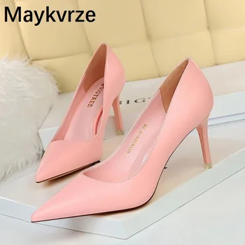 

European and American women high heels fashion simple wild pointed Toe Fine heel Shallow mouth was thin Pumps women's shoes