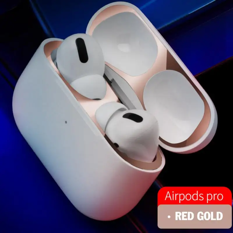 Red gold Защитная Наклейка металлическая Пылезащитная защитная наклейка защита для наушников чехол Аксессуары для AirPods Pro - Цвет: Red gold